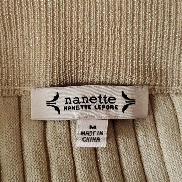 Ribbed Knit Sweater Midi Skirt M Tan Gold Metallic Thread Nanette Lapore - Picture 4 of 5